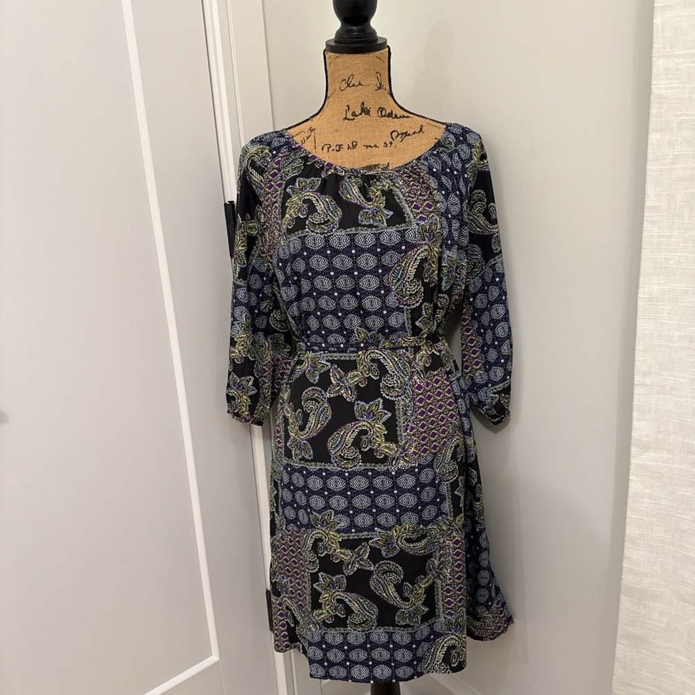 Cato Black and Blue Paisley Long Sleeve Dress